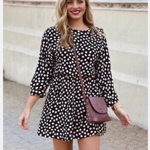 Zara Micro Dot Dress With Pockets Size Medium
